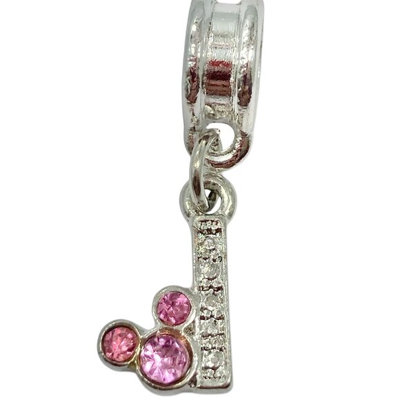 Vtg Disney Pink Crystal Mickey Mouse Ears European Slide Charm Initial Letter I - Picture 6 of 6